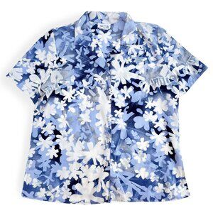 Secondhand Hiroko, Blue Floral Button Down Shirt / Vintage Granny / Grandma Top